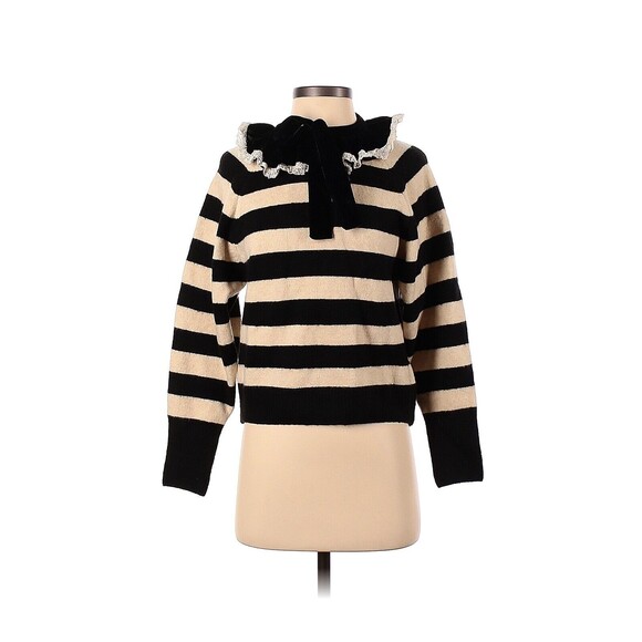 ZARA Tan Black Striped Combination Velvet Knit Sweater - S - Picture 1 of 2